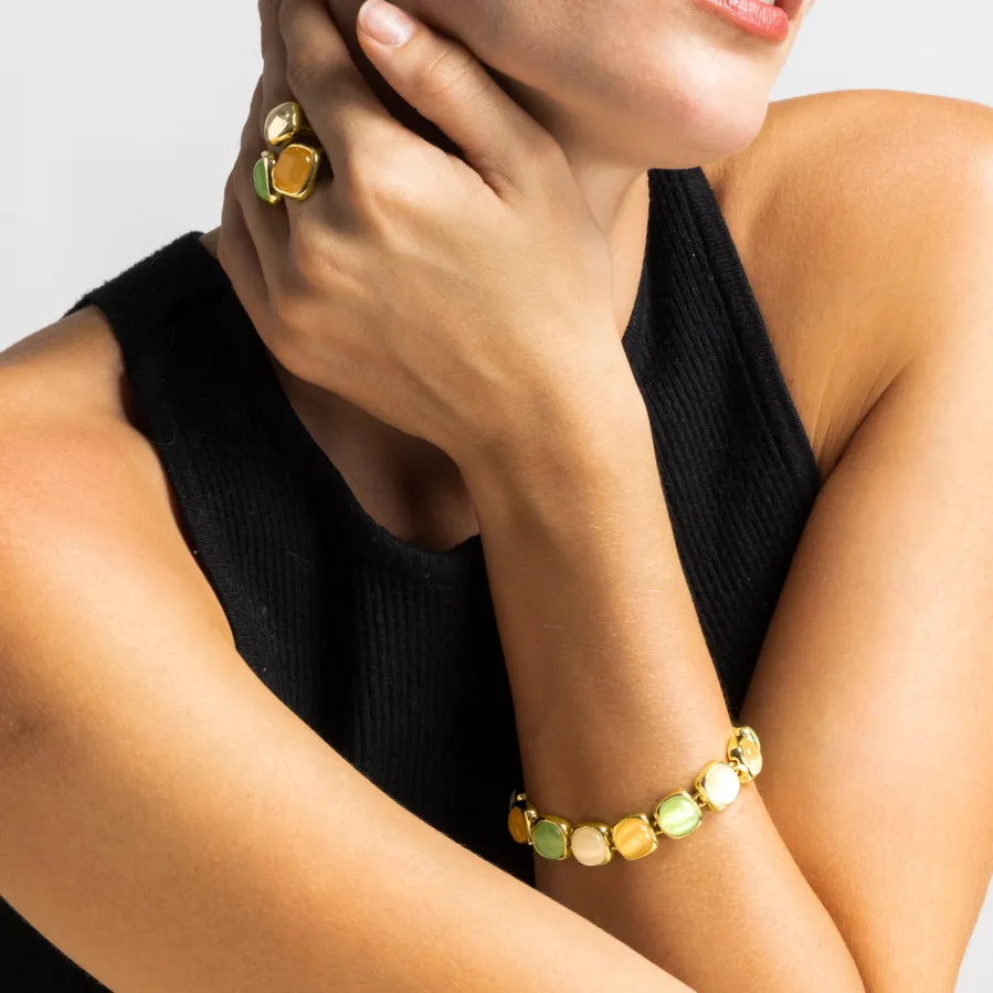 Pulsera con Ojo de Gato Multicolor acabado oro 18k - Shureo