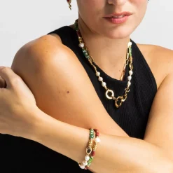 Pulsera con Perla Blanca acabado oro 18k - Kany