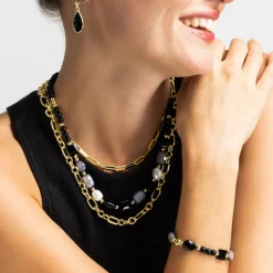 Pulsera con Resina Negra acabado oro 18k - Nyste