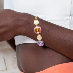 Pulsera de Circonita Multicolor acabada en oro amarillo 18K - Drogolo