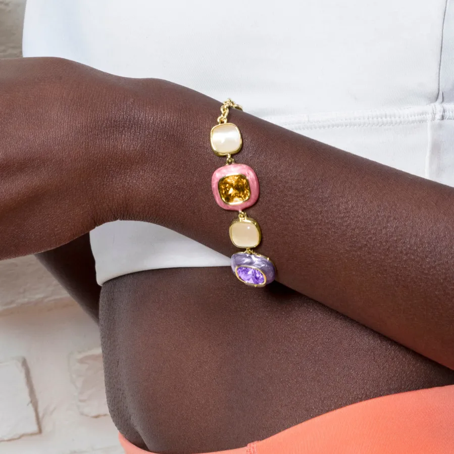 Pulsera de Circonita Multicolor acabada en oro amarillo 18K - Drogolo