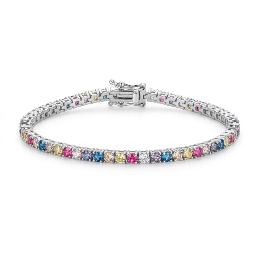 Pulsera de Circonita Multicolor Acabado En Plata - Manlor