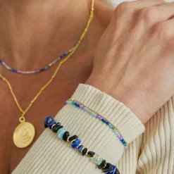 Pulsera de Cristal Azul Oscuro acabada en oro amarillo 18K - Aiel