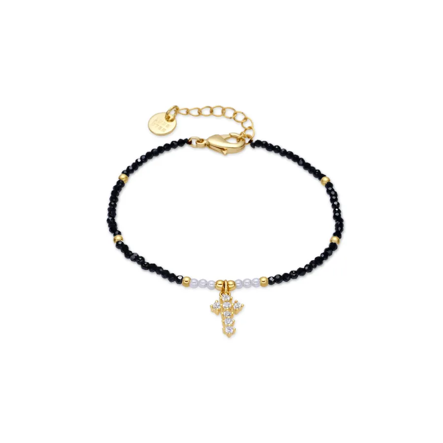 Pulsera de Cristal Negro acabado en oro amarillo 18k - Nyali