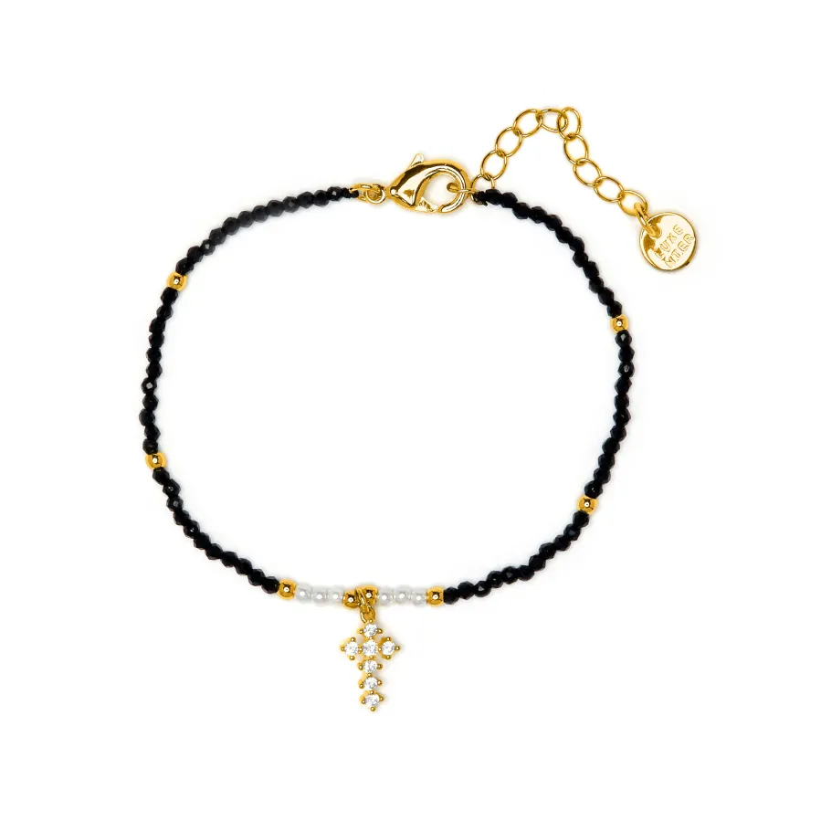 Pulsera de Cristal Negro acabado en oro amarillo 18k - Nyali