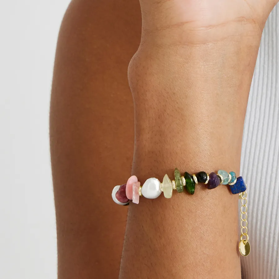 Pulsera de Multicolor Piedra Natural acabada en oro amarillo 18K - Kasyo