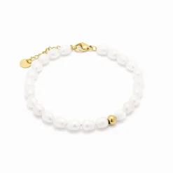 Pulsera de Perla Blanca acabada en oro amarillo 18K- Unwe