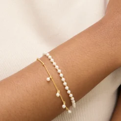 Pulsera de Perla Blanca acabada en oro amarillo 18K - Subri