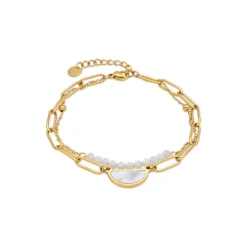 Pulsera de Perla Blanca acabado en oro amarillo 18k - Abbyo