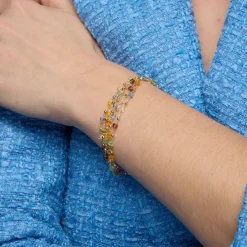 Pulsera de Plata de Ley 925 y Cristal Multicolor acabado oro amarillo de 18k - Goben