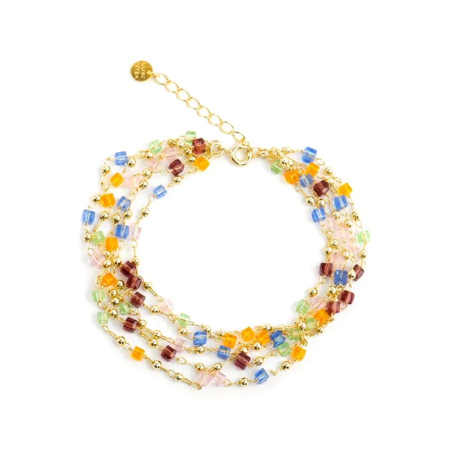 Pulsera de Plata de Ley 925 y Cristal Multicolor acabado oro amarillo de 18k - Goben