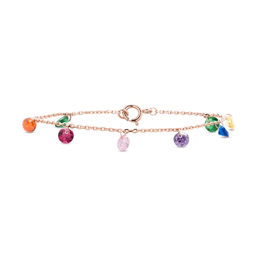 Pulsera de Plata de Ley 925 con Circonita Multicolor acabada en oro rosa 18K - Rolcon