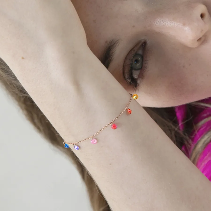 Pulsera de Plata de Ley 925 con Circonita Multicolor acabada en oro rosa 18K - Rolcon