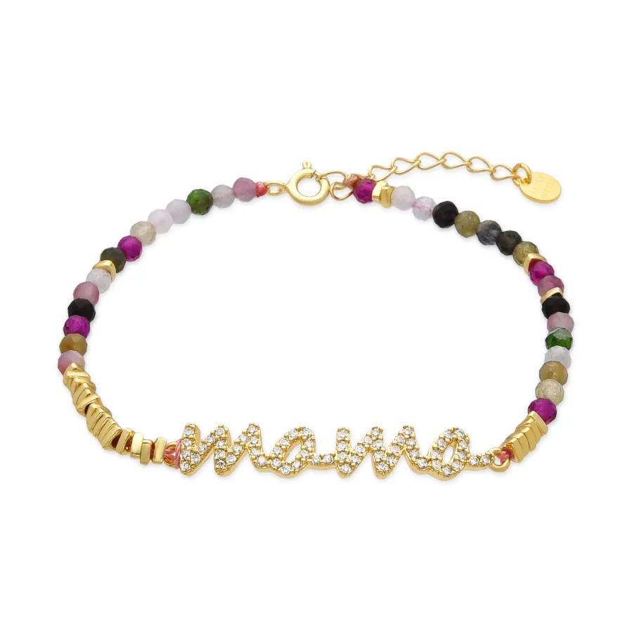 Pulsera de Plata de Ley 925 y Turmalina Multicolor acabado oro amarillo de 18k - Mama