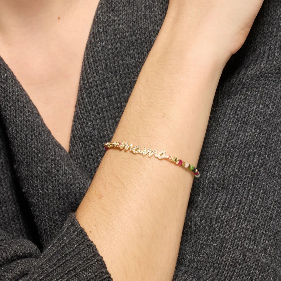 Pulsera de Plata de Ley 925 y Turmalina Multicolor acabado oro amarillo de 18k - Mama