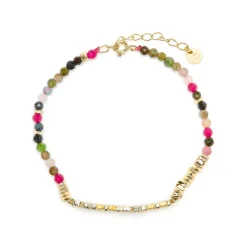 Pulsera de Plata de Ley 925 y Turmalina Multicolor acabado oro amarillo de 18k - Mama