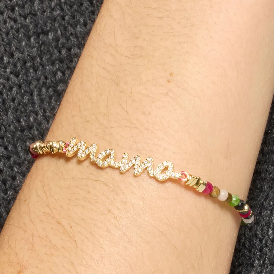 Pulsera de Plata de Ley 925 y Turmalina Multicolor acabado oro amarillo de 18k - Mama