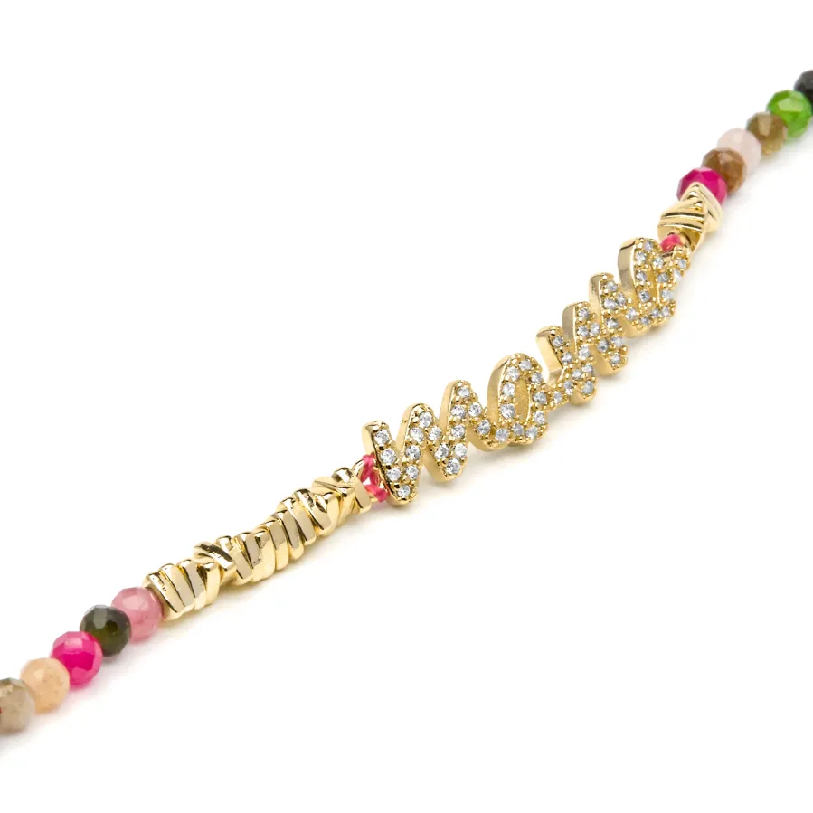 Pulsera de Plata de Ley 925 y Turmalina Multicolor acabado oro amarillo de 18k - Mama