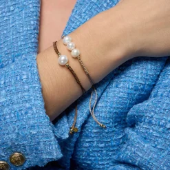 Pulsera de Plata de Ley 925 y Perla Blanca acabado oro amarillo de 18k - Yarul