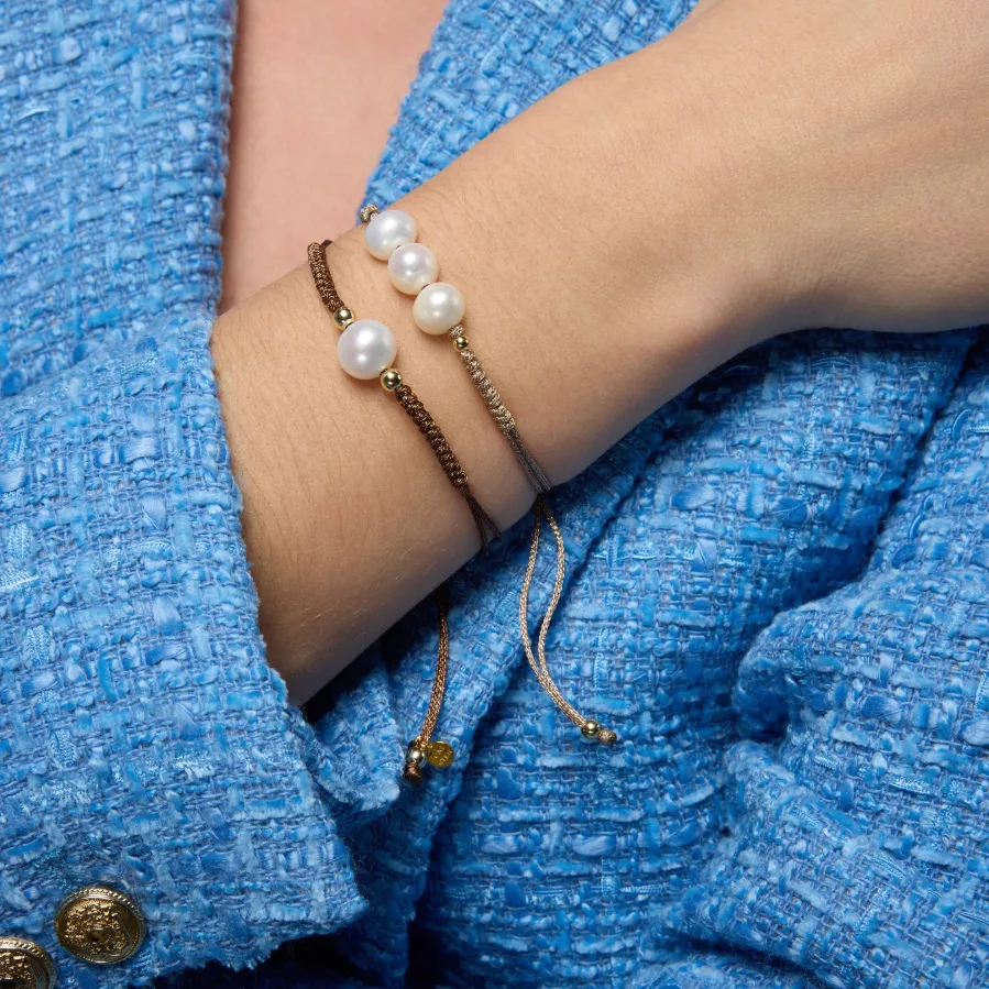 Pulsera de Plata de Ley 925 y Perla Blanca acabado oro amarillo de 18k - Yarul