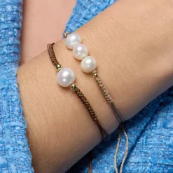 Pulsera de Plata de Ley 925 y Perla Blanca acabado oro amarillo de 18k - Yarul