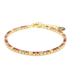 Pulsera de Plata de Ley 925 con Circonita Multicolor acabada en oro amarillo 18K - Tahu