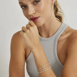 Pulsera de Plata de Ley 925 con Circonita Multicolor acabada en oro amarillo 18K - Tahu