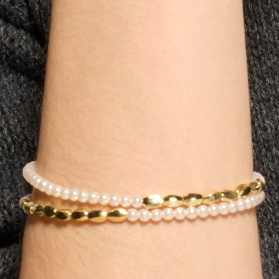 Pulsera de Plata de Ley 925 y Perla Blanca acabado oro amarillo de 18k - Carini