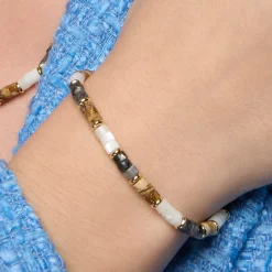 Pulsera de Plata de Ley 925 y Ojo de Tigre acabado oro amarillo de 18k - Gelmi