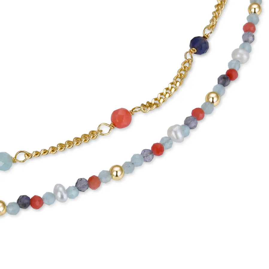 Pulsera de Plata de Ley 925 con Cuarzo Hidrotermal Verde Pastel acabada en oro amarillo 18K - Asvorg
