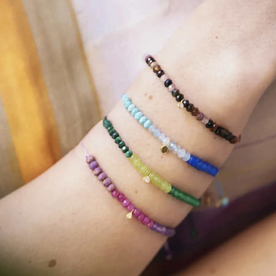 Pulsera de Plata de Ley 925 con Cristal Multicolor acabada en oro amarillo 18K - Kasai