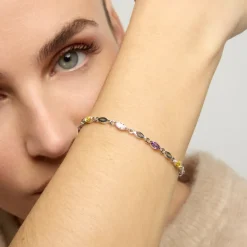 Pulsera de Plata de Ley 925 y Circonita Multicolor acabado oro amarillo de 18k - Imna