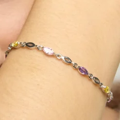 Pulsera de Plata de Ley 925 y Circonita Multicolor acabado oro amarillo de 18k - Imna