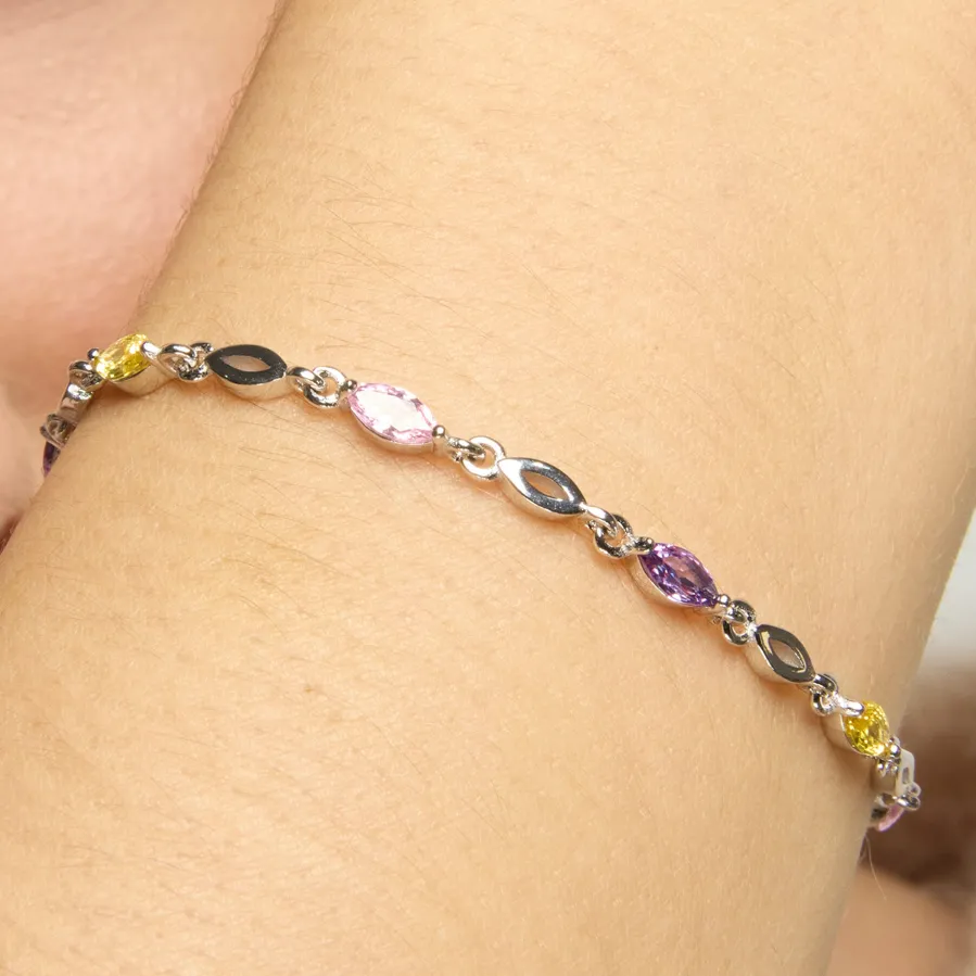 Pulsera de Plata de Ley 925 y Circonita Multicolor acabado oro amarillo de 18k - Imna