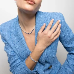 Pulsera de Plata de Ley 925 y Circonita Záfiro acabado en rodio - Kheko
