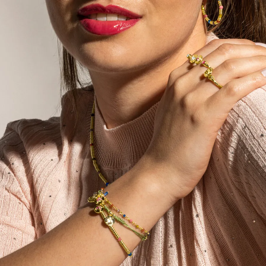 Pulsera de Plata de Ley 925 y Cristal Multicolor acabado oro 18k - Deli