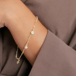Pulsera de Plata de Ley 925 y Circonita Multicolor acabado en oro amarillo 18k - Talip
