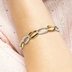 Pulsera de Plata de Ley 925 y Circonita Brillante acabado oro amarillo de 18k - Aborg
