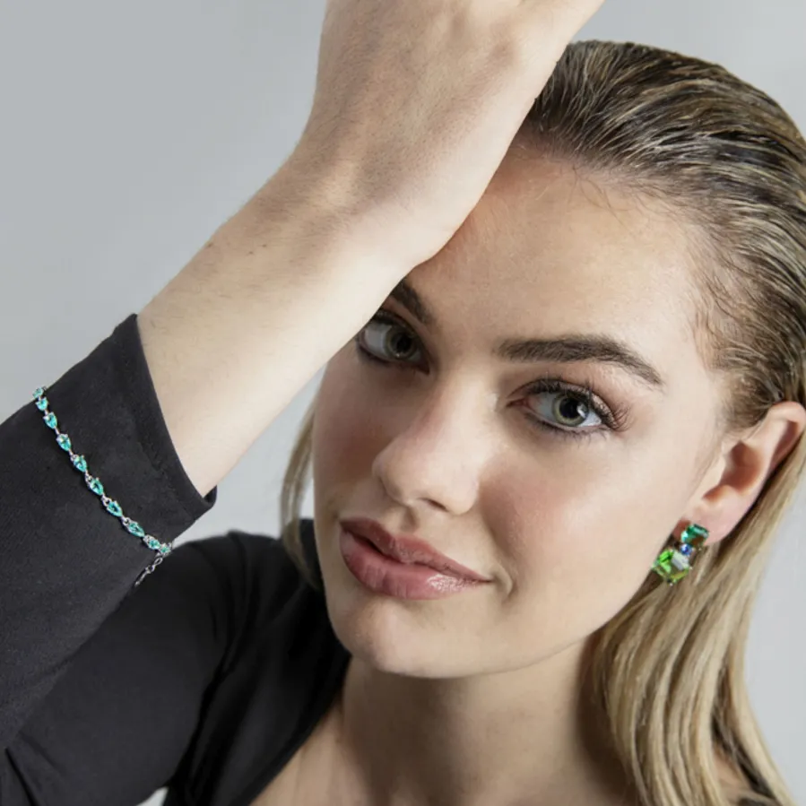 Pulsera de Plata de Ley 925 con Circonita Esmeralda acabada en rodio - Muanyala