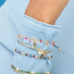Pulsera de Plata de Ley 925 con Cristal Verde acabada en oro amarillo 18K - Mariposa