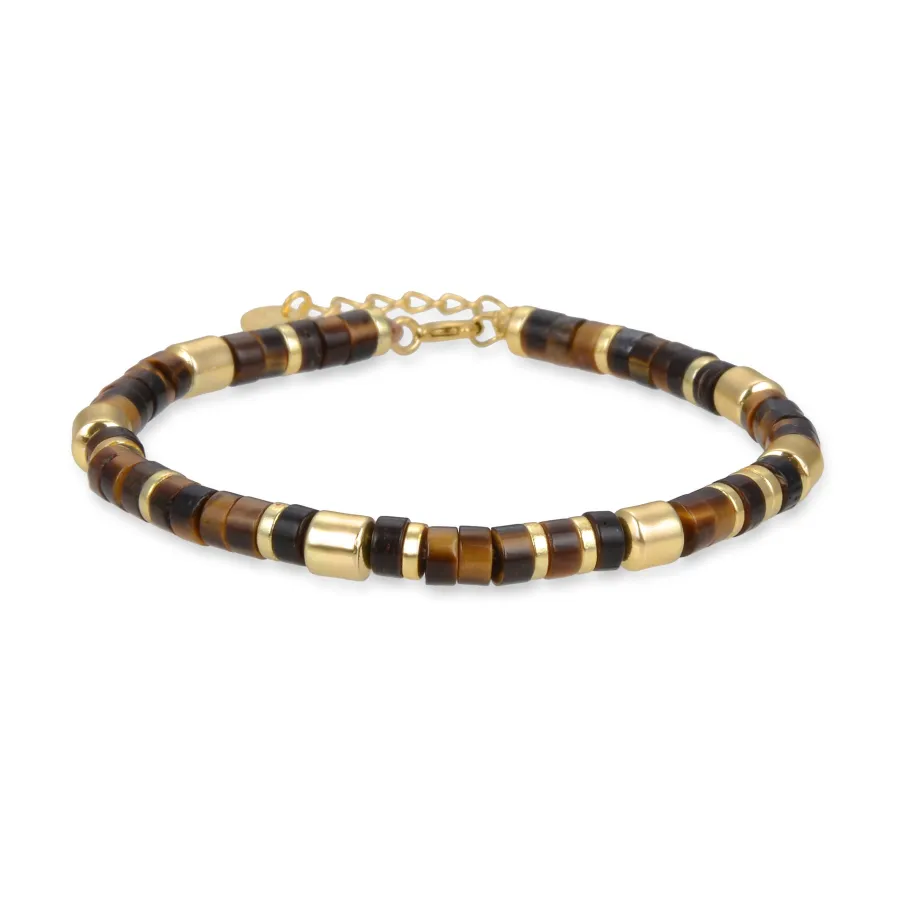 Pulsera de Plata de Ley 925 con Ojo De Tigre acabada en oro amarillo de 18K - Ihun