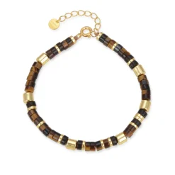 Pulsera de Plata de Ley 925 con Ojo De Tigre acabada en oro amarillo de 18K - Ihun
