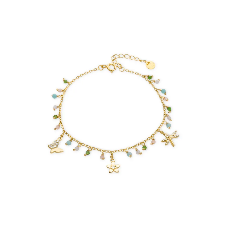 Pulsera de Plata de Ley 925 y Cristal Verde acabada en oro amarillo 18K - Lok