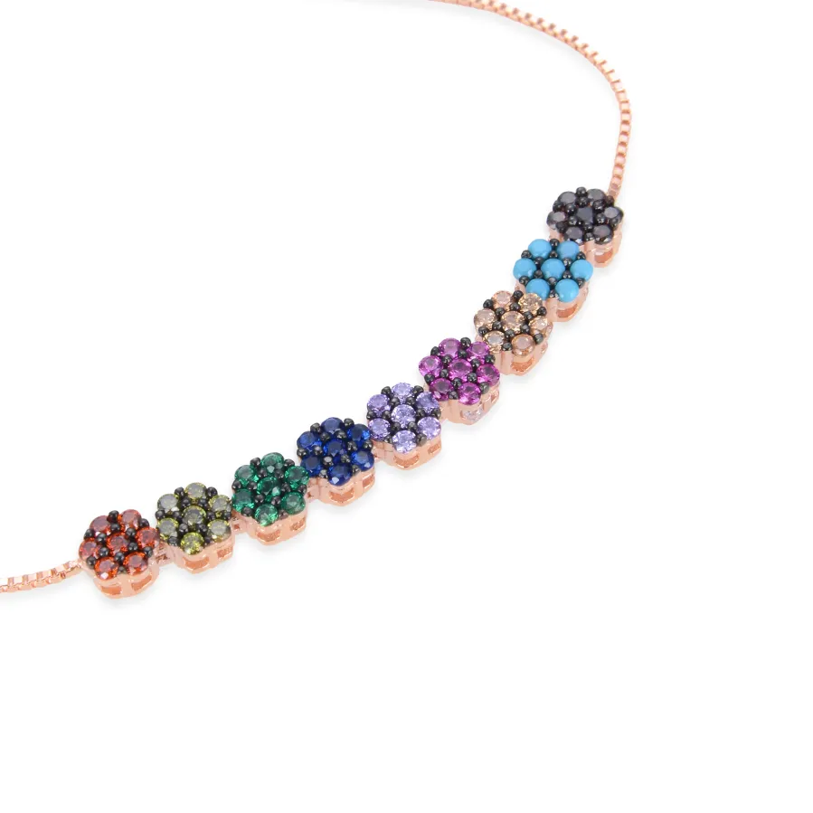 Pulsera de Plata de Ley 925 con Circonita Multicolor acabada en oro rosa 18K - Jusit