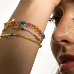 Pulsera de Plata de Ley 925 y Cristal Multicolor acabado oro 18k - Linshu