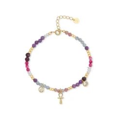 Pulsera de Plata de Ley 925 con Circonita Morganita acabada en oro amarillo 18K - Lalil