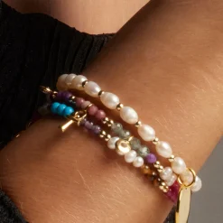 Pulsera de Plata de Ley 925 con Circonita Morganita acabada en oro amarillo 18K - Lalil