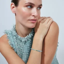 Pulsera de Plata de Ley 925 y Circonita Aguamarina acabado en oro amarillo de 18k - Saino