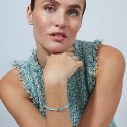 Pulsera de Plata de Ley 925 y Circonita Aguamarina acabado en oro amarillo de 18k - Saino