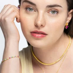 Pulsera de Plata de Ley 925 con Circonita Multicolor acabada en oro amarillo de 18K - Tahu